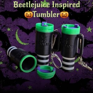 🖤 Beetlejuice-Inspired Mini Stanley Tumbler Keychain 🖤
